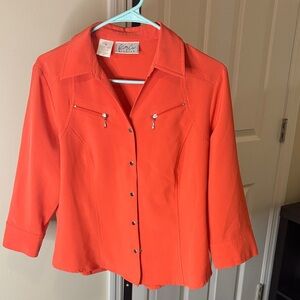 Bold Orange Button-Down Shirt Kathy Che stretch